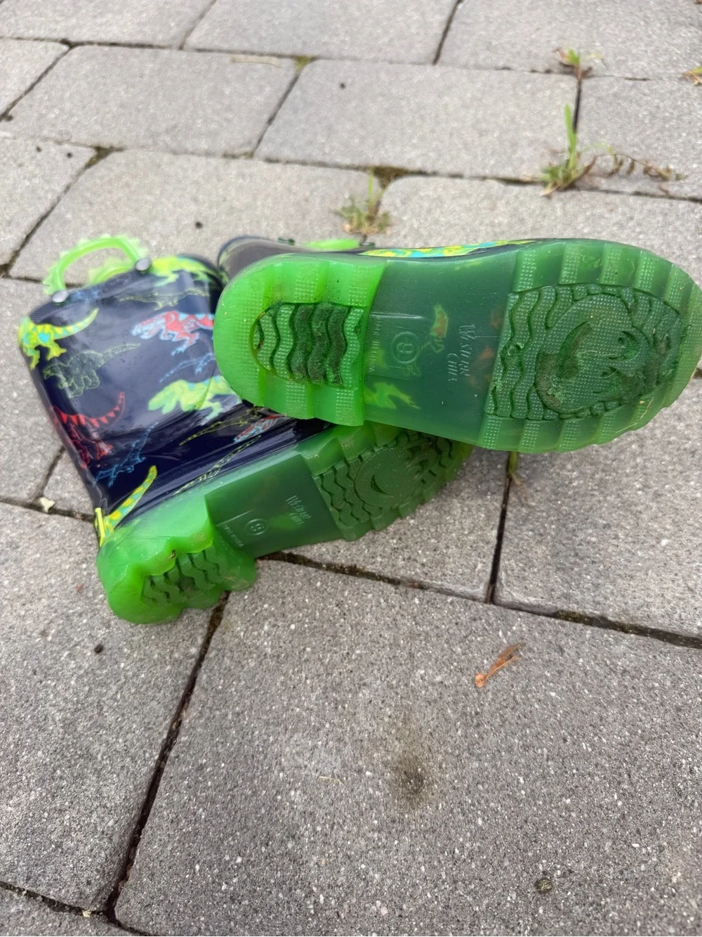 Dinosaur Navy Blue Green Boys Rainboots 9C